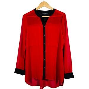 Sanctuary Sheer Panel Blouse Long Sleeve Casual Black Red - S